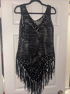 SHEIN Black Crochet Fringe Swim / or top/ Coverup small/ medium